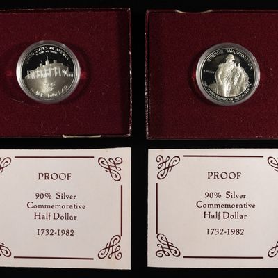 Sale Photo Thumbnail #286: (2) 1982-S PROOF 50C WASHINGTON COMMEMS