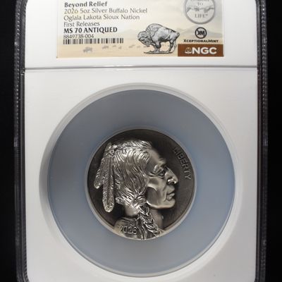 Sale Photo Thumbnail #426: 2026 5 OZ SILVER BUFFALO BEYOND RELIEF NGC MS-70