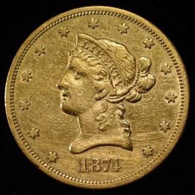Sale Photo Thumbnail #449: 1874-S $10 LIBERTY GOLD NICE AU SCARCE "S" MINT