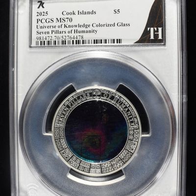 Sale Photo Thumbnail #416: 2025 COOK IS. COLORIZED GLASS & SILVER PCGS MS70