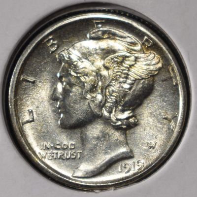 Sale Photo Thumbnail #166: 1919-D MERCURY DIME CH BU FSB