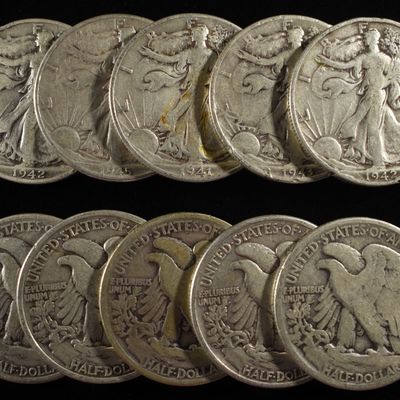 Sale Photo Thumbnail #364: (10) WALKING LIBERTY HALF DOLLARS