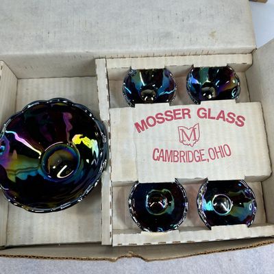 Sale Photo Thumbnail #212: MOSSER AMETHYST CARNIVAL GLASS BERRY SET