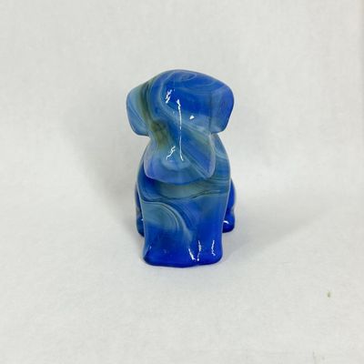 Sale Photo Thumbnail #358: BOYD BLUE SLAG GLASS POOCHE DOG FIGURINE