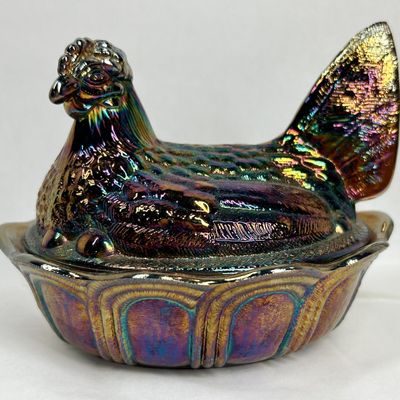 Sale Photo Thumbnail #109: FENTON CARNIVAL GLASS HEN ON NEST
