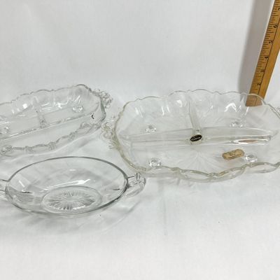 Sale Photo Thumbnail #473: CAMBRIDGE CLEAR GLASS RELISH DISH TRIO