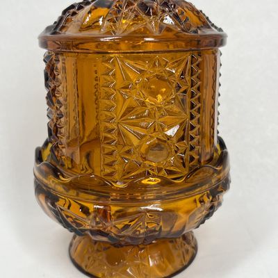 INDIANA AMBER GLASS STARS AND BARS FAIRY LAMP