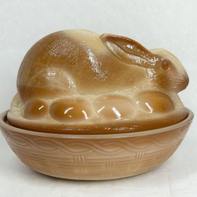 Sale Photo Thumbnail #183: FENTON CHOCOLATE SLAG GLASS RABBIT ON NEST