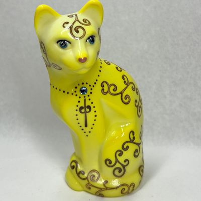 2026 JK SPINDLER 3/3 FENTON YELLOW GLASS CAT RARE