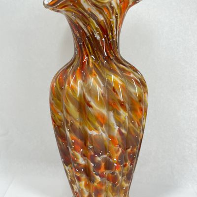 SPATTER ART GLASS RUFFLED VASE