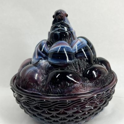 Sale Photo Thumbnail #121: WESTMORELAND PURPLE SLAG LAYING HEN ON NEST