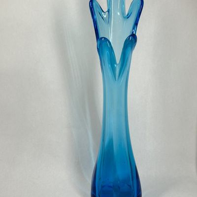 Sale Photo Thumbnail #267: MID-CENTURY MODERN BLUE SWUNG GLASS VASE