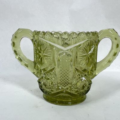 IMPERIAL GLASS VERDE GREEN HANDLED JAR