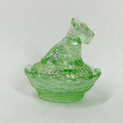 Sale Photo Thumbnail #340: BOYD IRIDESCENT URANIUM GLASS SCOTTIE DOG DISH