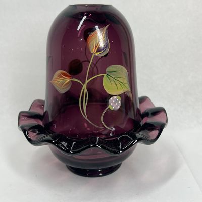 FENTON S HOPKINS PAINTED AUBERGINE FAIRY LAMP, 2000S