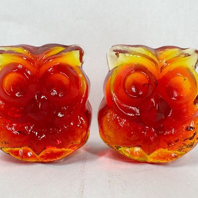 Sale Photo Thumbnail #329: BLENKO GLASS TANGERINE OWL FIGURINES, 2015