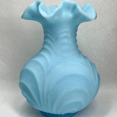 FENTON BLUE SATIN DRAPERY VASE