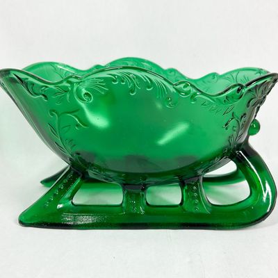 Sale Photo Thumbnail #459: MOSSER EMERALD GREEN GLASS SLEIGH BOWL
