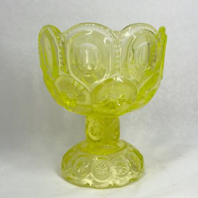 MOON AND STAR VASELINE GLASS COMPOTE