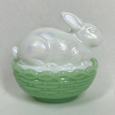 Sale Photo Thumbnail #192: MOSSER OPALESCENT RABBIT ON BASKET