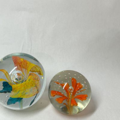 Sale Photo Thumbnail #241: TWO FLORAL ART GLASS PAPERWEIGHTS