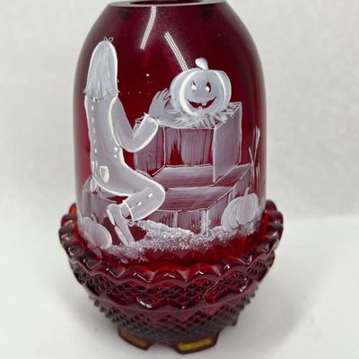 FENTON RUBY HP B PZZA HALLOWEEN FAIRY LAMP