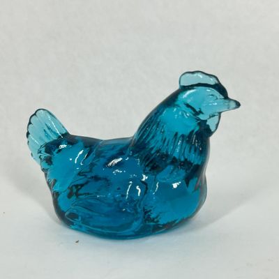 Sale Photo Thumbnail #210: TEAL BLUE GLASS HEN FIGURINE