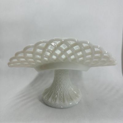 Sale Photo Thumbnail #295: VINTAGE MILK GLASS LATTICE COMPOTE