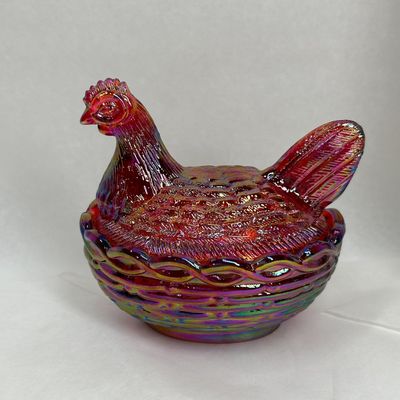 Sale Photo Thumbnail #104: MOSSER CARNIVAL GLASS HEN ON NEST