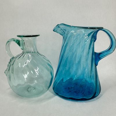 Sale Photo Thumbnail #292: TWO HAND-BLOWN ART GLASS PITCHERS