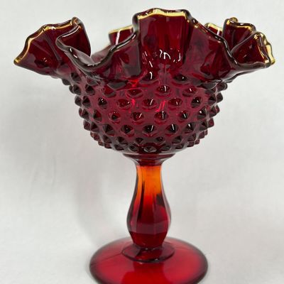 Sale Photo Thumbnail #279: FENTON HOBNAIL RUBY GLASS COMPOTE