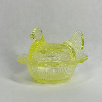 Sale Photo Thumbnail #170: MOSSER VASELINE GLASS MINIATURE HEN ON NEST