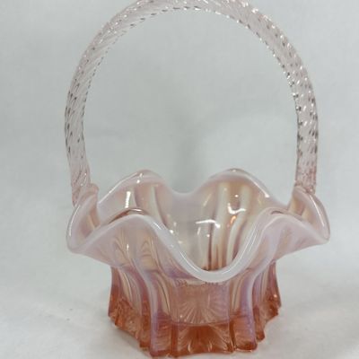 Sale Photo Thumbnail #284: FENTON ROSALENE OPALESCENT GLASS BASKET, 1990S