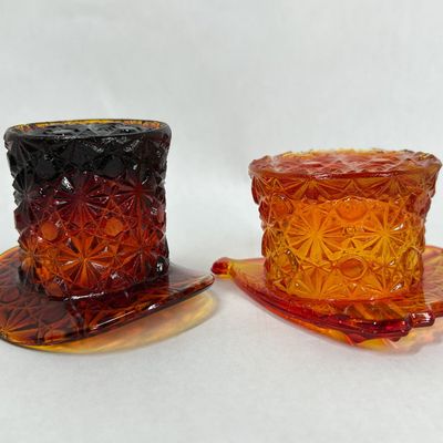 Sale Photo Thumbnail #278: TWO AMBERINA DAISY AND BUTTON GLASS TOP HATS