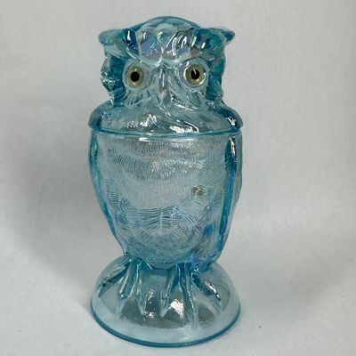 Sale Photo Thumbnail #311: IMPERIAL GLASS IRIDESCENT OWL JAR