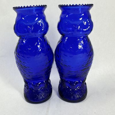 Sale Photo Thumbnail #317: WESTMORELAND COBALT BLUE OWL VASES