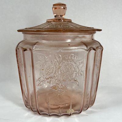 MACBETH-EVANS PINK DOGWOOD GLASS COOKIE JAR
