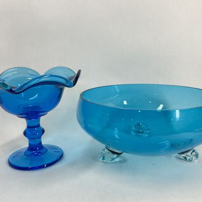 Sale Photo Thumbnail #294: TWO PIECES OF MID-CENTURY BLUE ART GLASS