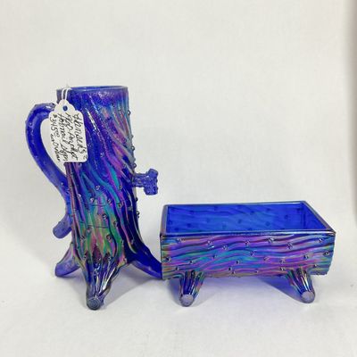 Sale Photo Thumbnail #364: HANSEN COBALT CARNIVAL GLASS PUMP AND TROUGH, 1969