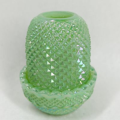Sale Photo Thumbnail #395: MOSSER CARNIVAL GREEN GLASS FAIRY LAMP