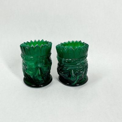 Sale Photo Thumbnail #422: PAIR OF PRESSED SLAG GLASS CHIEF TOOTHPICK HOLDERS