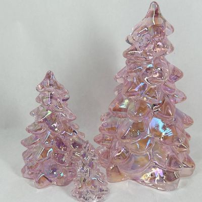 Sale Photo Thumbnail #446: MOSSER THREE GRADUATED PINK IRIDESCENT GLASS TREES