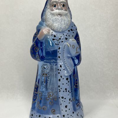 FENTON JK SPINDLER BLUE GLASS SANTA CLAUS FIGURINE