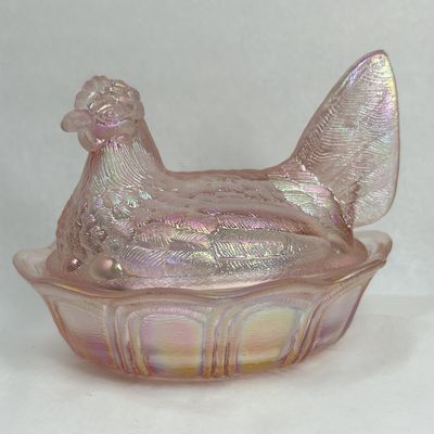 Sale Photo Thumbnail #113: FENTON PINK IRIDESCENT CARNIVAL GLASS HEN ON NEST