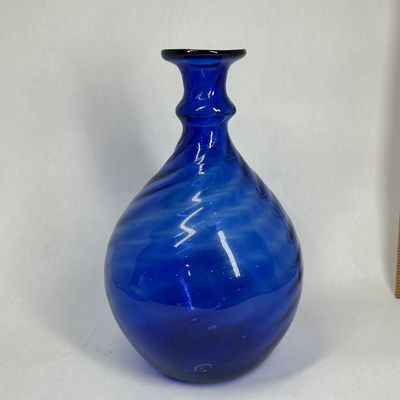 Sale Photo Thumbnail #263: HAND-BLOWN COBALT BLUE OPTIC SWIRL GLASS VASE