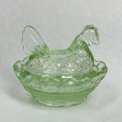 Sale Photo Thumbnail #152: LIGHT GREEN GLASS MINIATURE HEN ON NEST