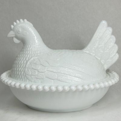 Sale Photo Thumbnail #179: INDIANA WHITE MILK GLASS HEN ON NEST