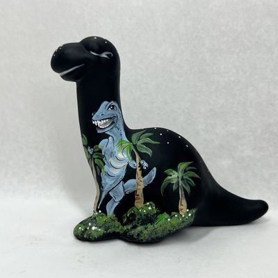 2023 30/40 M KIBBE FENTON PAINTED BLACK GLASS DINOSAUR