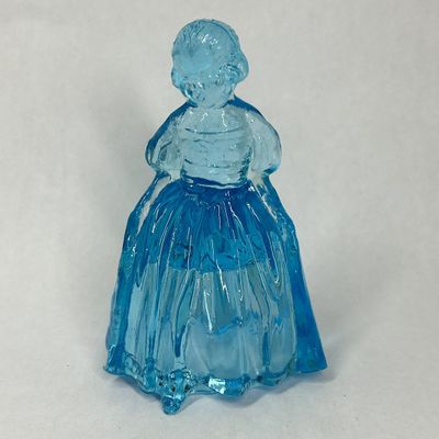 Sale Photo Thumbnail #254: PRESSED BLUE GLASS COLONIAL WOMAN FIGURINE