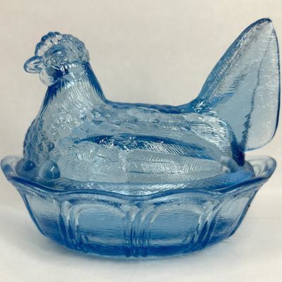 Sale Photo Thumbnail #111: FENTON BLUE GLASS HEN ON NEST